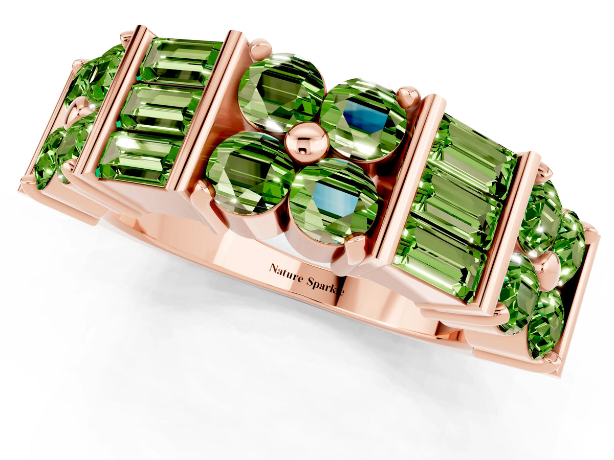 Round and Baguette Peridot Anniversary Band in Rose gold with Channel and Prong Setting_1
