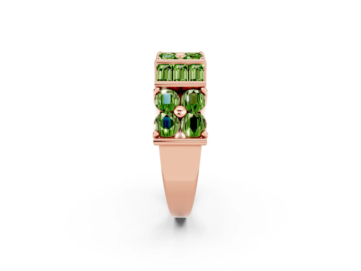 Round and Baguette Peridot Anniversary Band in Rose gold with Channel and Prong Setting_2