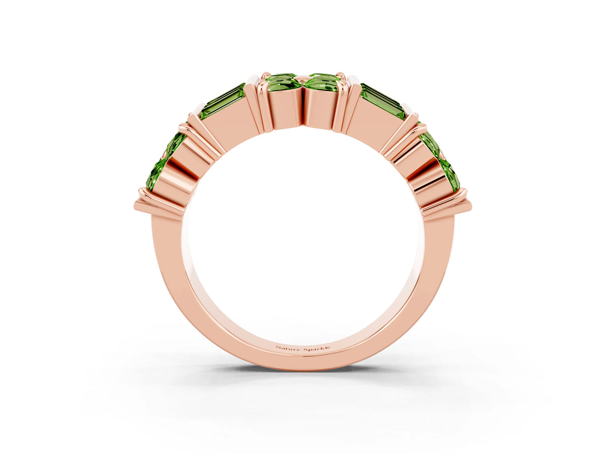 Round and Baguette Peridot Anniversary Band in Rose gold with Channel and Prong Setting_3
