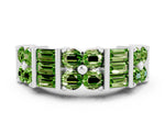 Round and Baguette Peridot Anniversary Band in Silver with Channel and Prong Setting