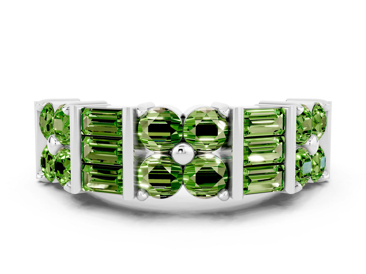 Round and Baguette Peridot Anniversary Band in Silver with Channel and Prong Setting