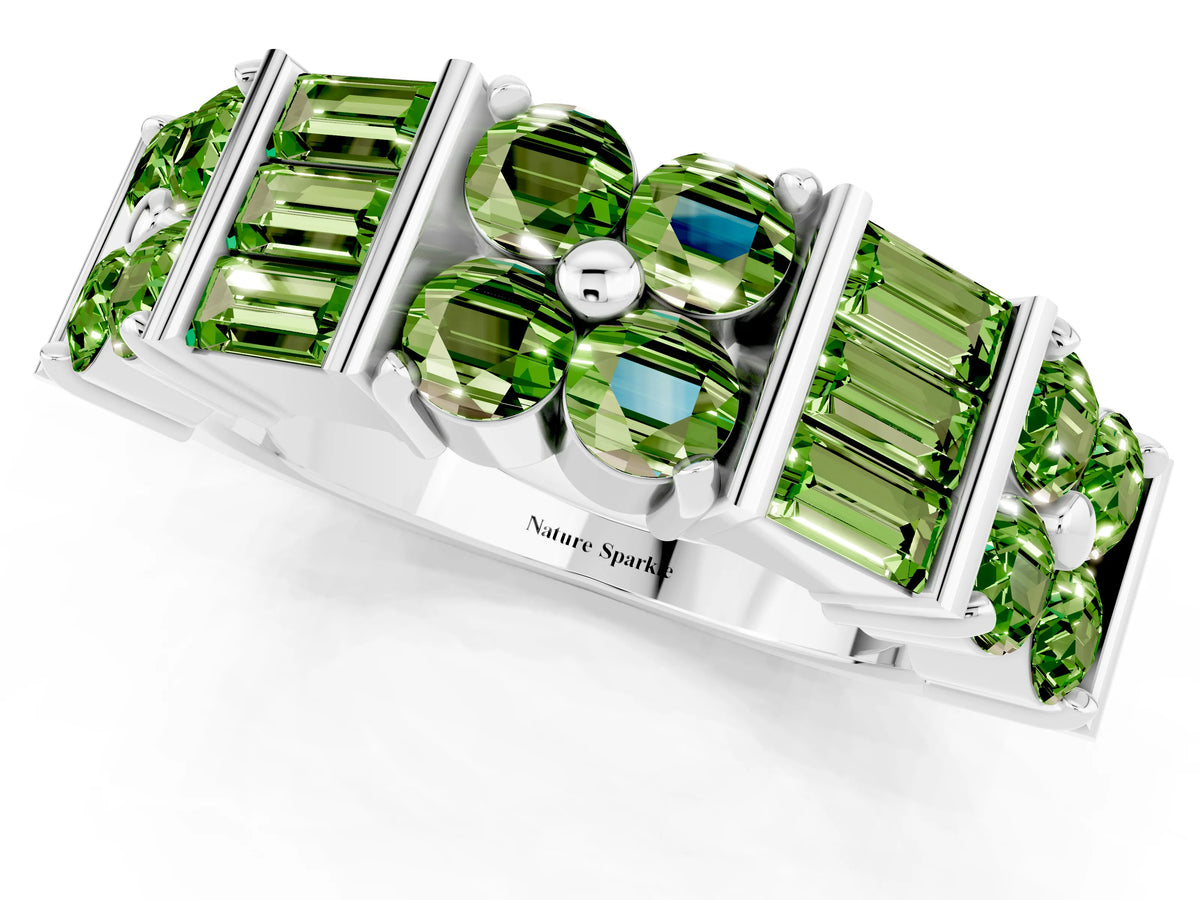 Round and Baguette Peridot Anniversary Band in Silver with Channel and Prong Setting_1