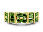 Round and Baguette Peridot Anniversary Band in Yellow gold with Channel and Prong Setting