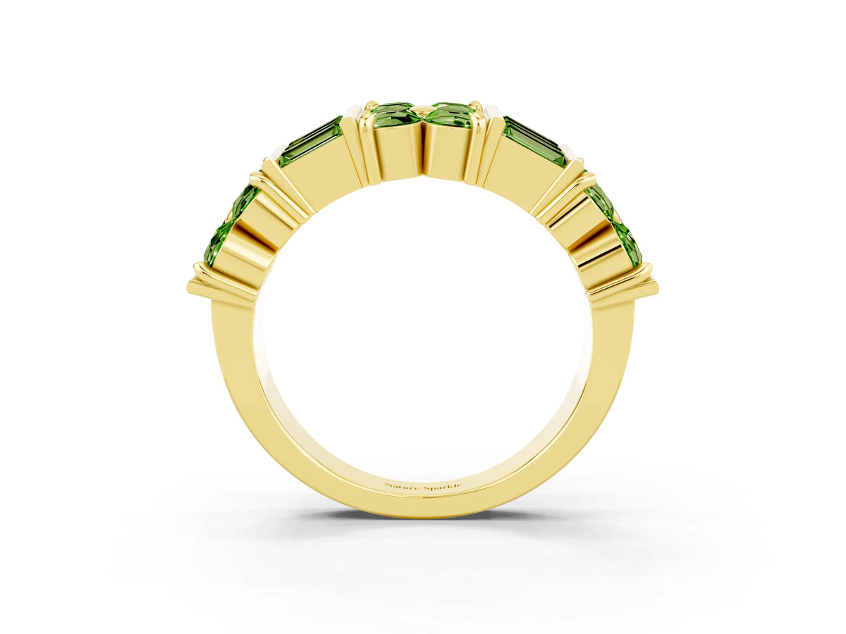 Round and Baguette Peridot Anniversary Band in Yellow gold with Channel and Prong Setting_3