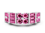 Round and Baguette Pink Sapphire Anniversary Band in Platinum with Channel and Prong Setting
