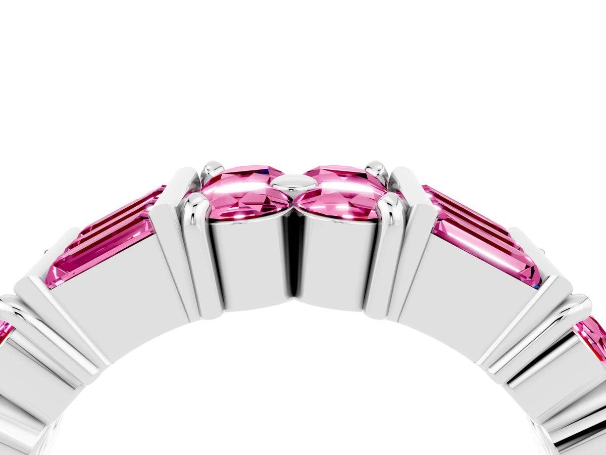 Round and Baguette Pink Sapphire Anniversary Band in Platinum with Channel and Prong Setting_4