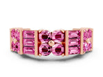 Round and Baguette Pink Sapphire Anniversary Band in Rose gold with Channel and Prong Setting