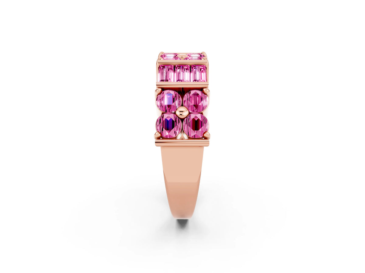 Round and Baguette Pink Sapphire Anniversary Band in Rose gold with Channel and Prong Setting_2
