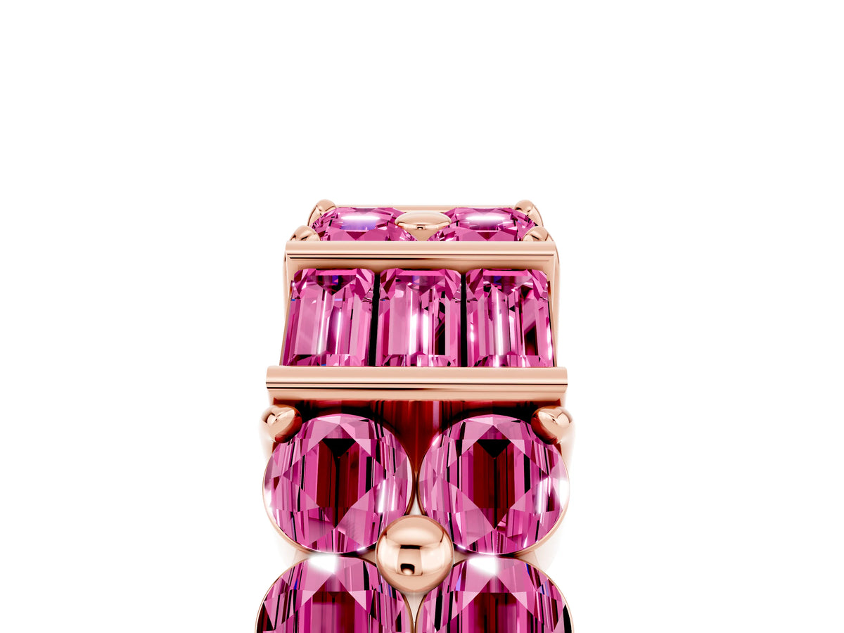Round and Baguette Pink Sapphire Anniversary Band in Rose gold with Channel and Prong Setting_5