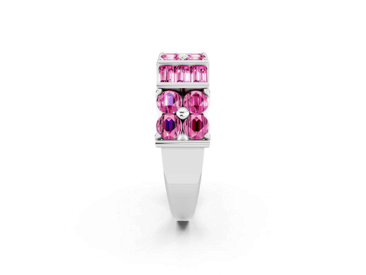Round and Baguette Pink Sapphire Anniversary Band in White gold with Channel and Prong Setting_2