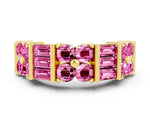 Round and Baguette Pink Sapphire Anniversary Band in Yellow gold with Channel and Prong Setting