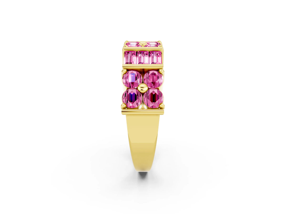 Round and Baguette Pink Sapphire Anniversary Band in Yellow gold with Channel and Prong Setting_2