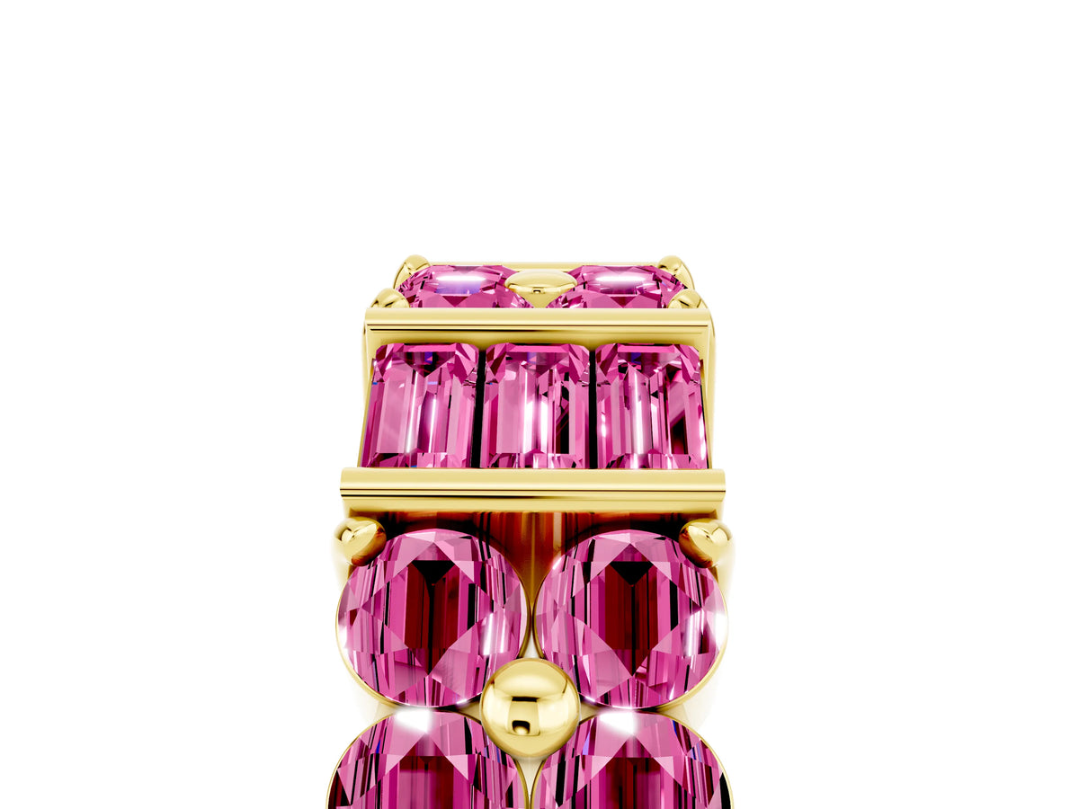 Round and Baguette Pink Sapphire Anniversary Band in Yellow gold with Channel and Prong Setting_5