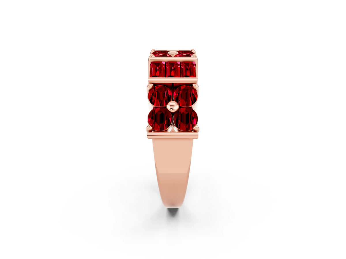 Round and Baguette Ruby Anniversary Band in Rose gold with Channel and Prong Setting_2