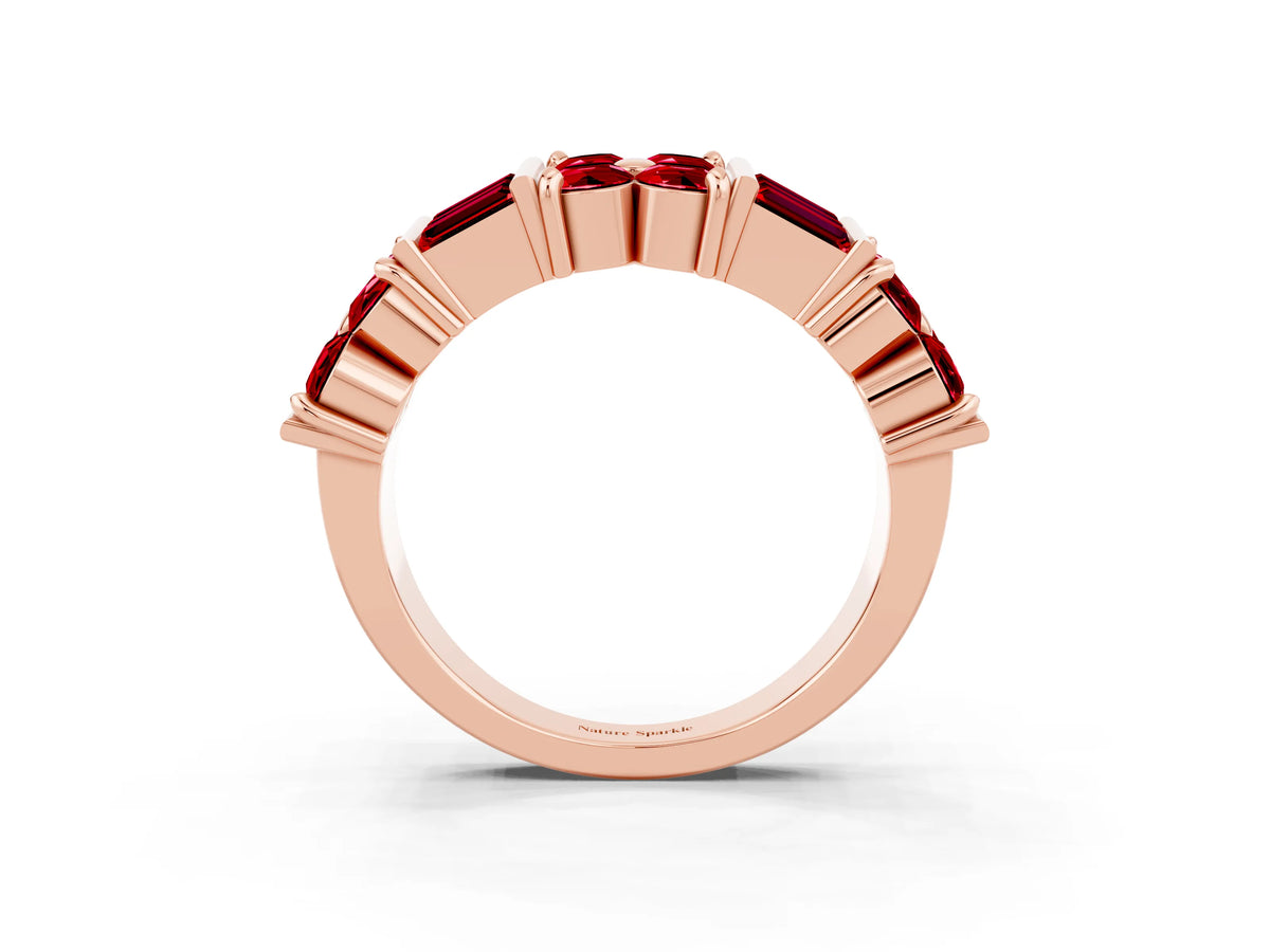 Round and Baguette Ruby Anniversary Band in Rose gold with Channel and Prong Setting_3