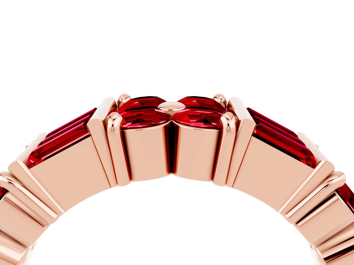 Round and Baguette Ruby Anniversary Band in Rose gold with Channel and Prong Setting_4