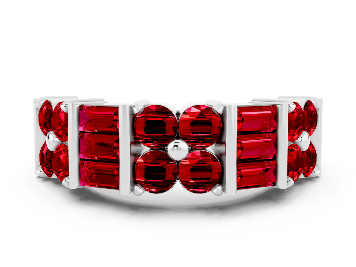 Round and Baguette Ruby Anniversary Band in Silver with Channel and Prong Setting