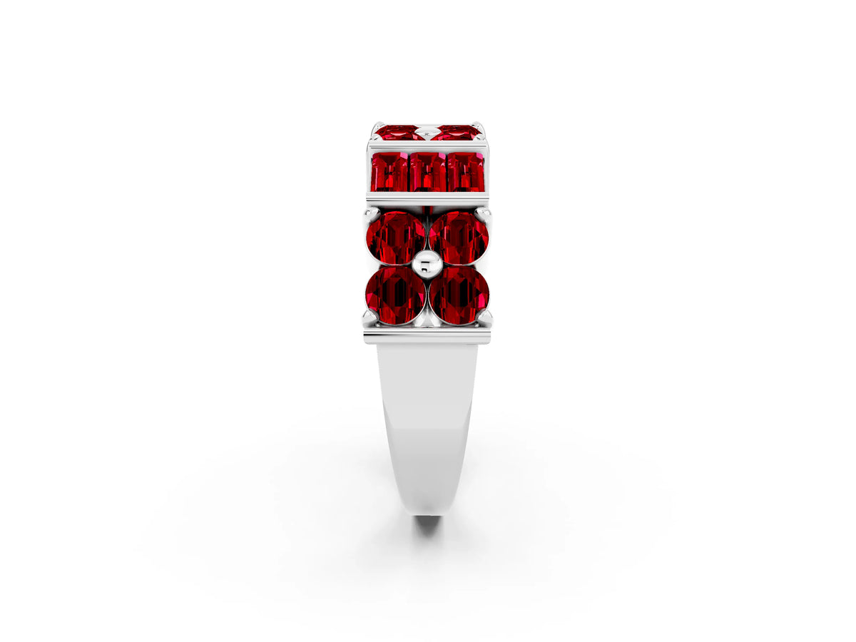 Round and Baguette Ruby Anniversary Band in White gold with Channel and Prong Setting_2
