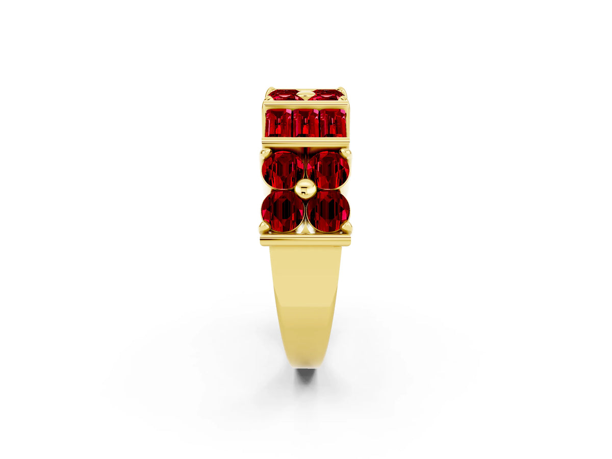 Round and Baguette Ruby Anniversary Band in Yellow gold with Channel and Prong Setting_2
