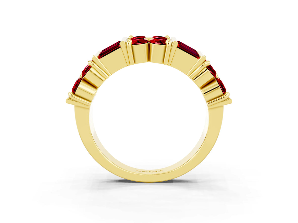 Round and Baguette Ruby Anniversary Band in Yellow gold with Channel and Prong Setting_3