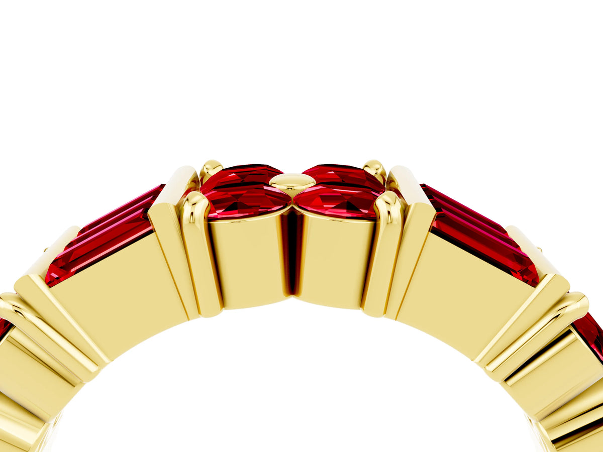 Round and Baguette Ruby Anniversary Band in Yellow gold with Channel and Prong Setting_4