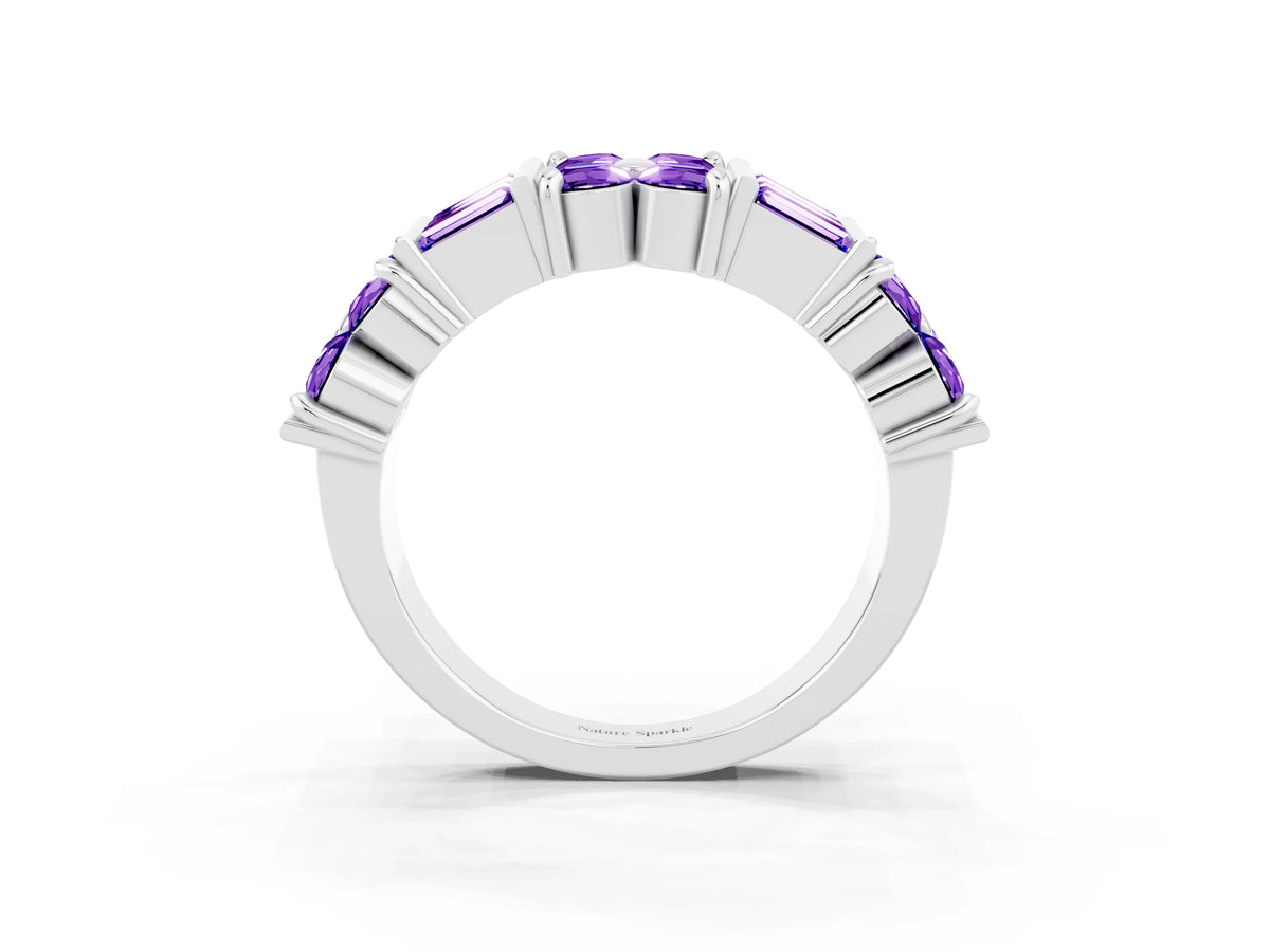 Round and Baguette Tanzanite Anniversary Band in Silver with Channel and Prong Setting_3