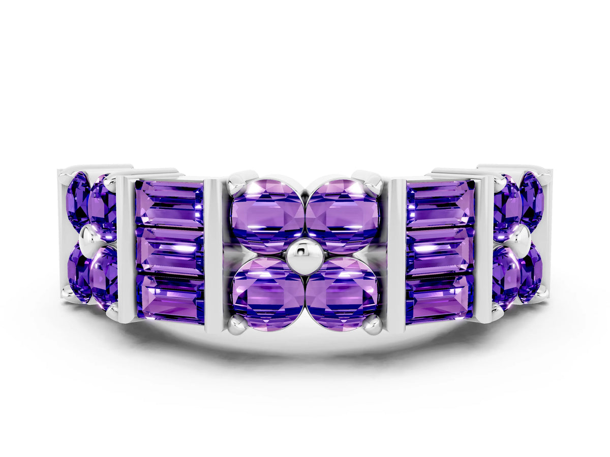 Round and Baguette Tanzanite Anniversary Band in White gold with Channel and Prong Setting