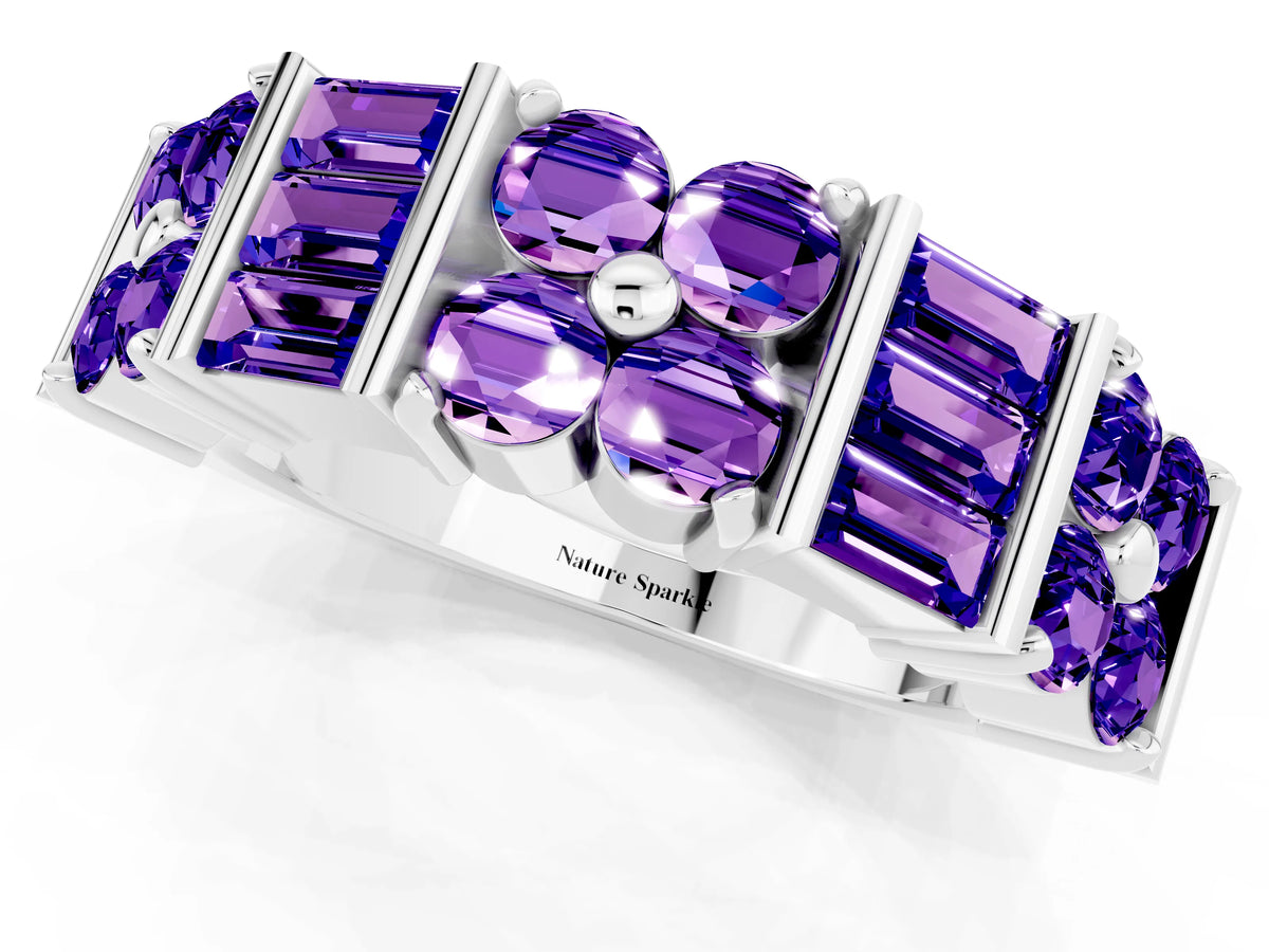 Round and Baguette Tanzanite Anniversary Band in White gold with Channel and Prong Setting_1