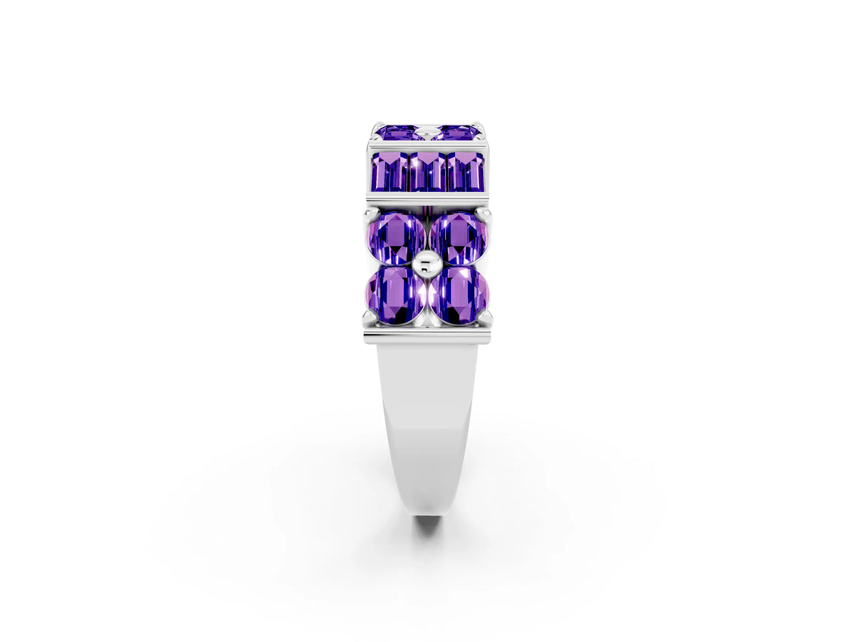 Round and Baguette Tanzanite Anniversary Band in White gold with Channel and Prong Setting_2