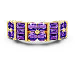 Round and Baguette Tanzanite Anniversary Band in Yellow gold with Channel and Prong Setting