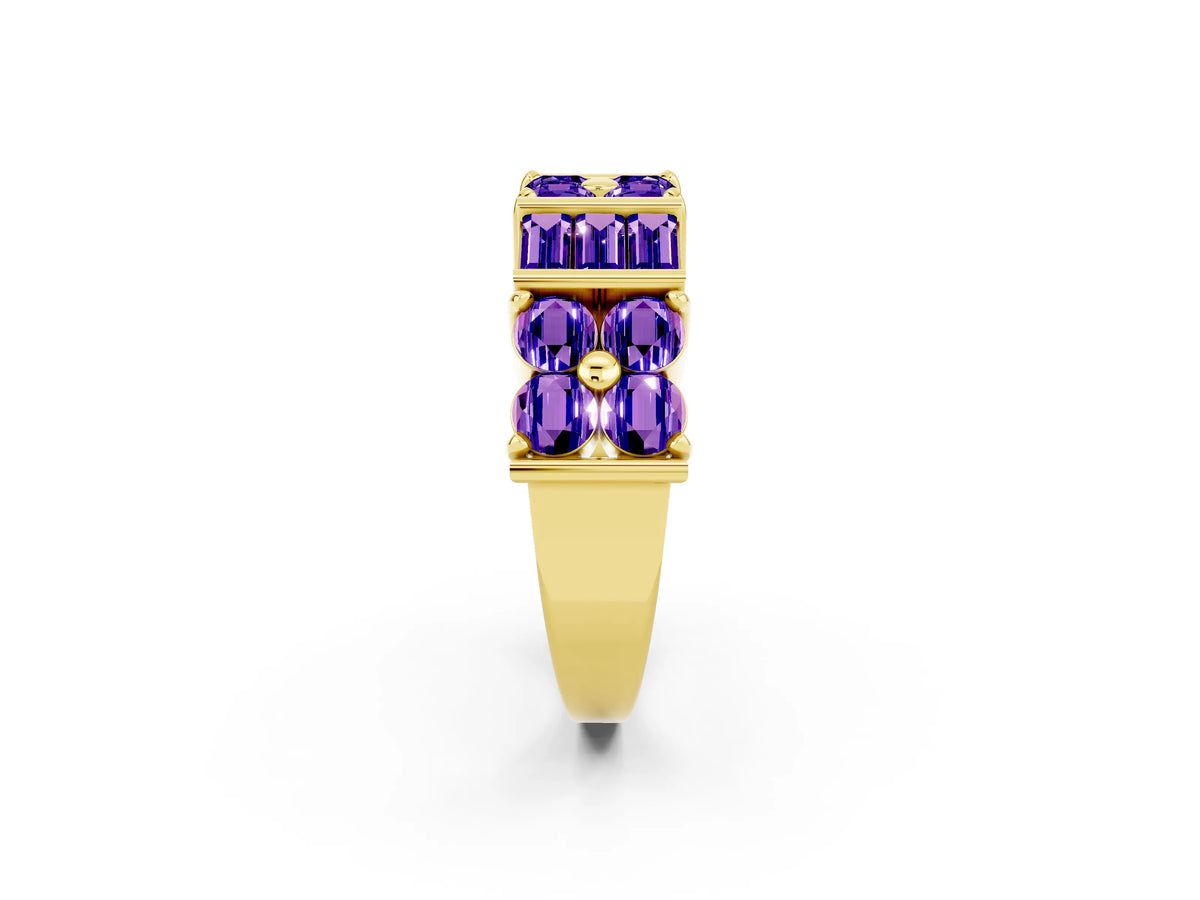 Round and Baguette Tanzanite Anniversary Band in Yellow gold with Channel and Prong Setting_2