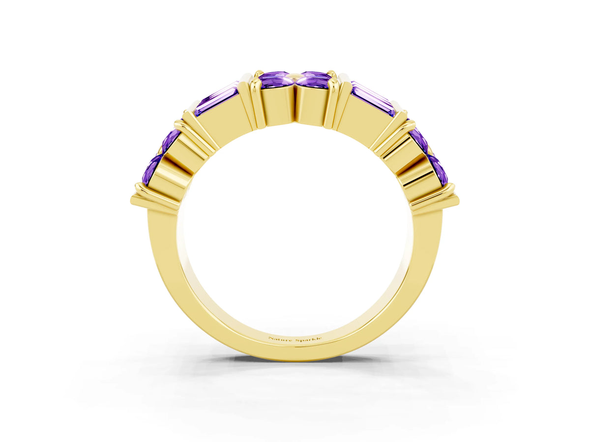 Round and Baguette Tanzanite Anniversary Band in Yellow gold with Channel and Prong Setting_3
