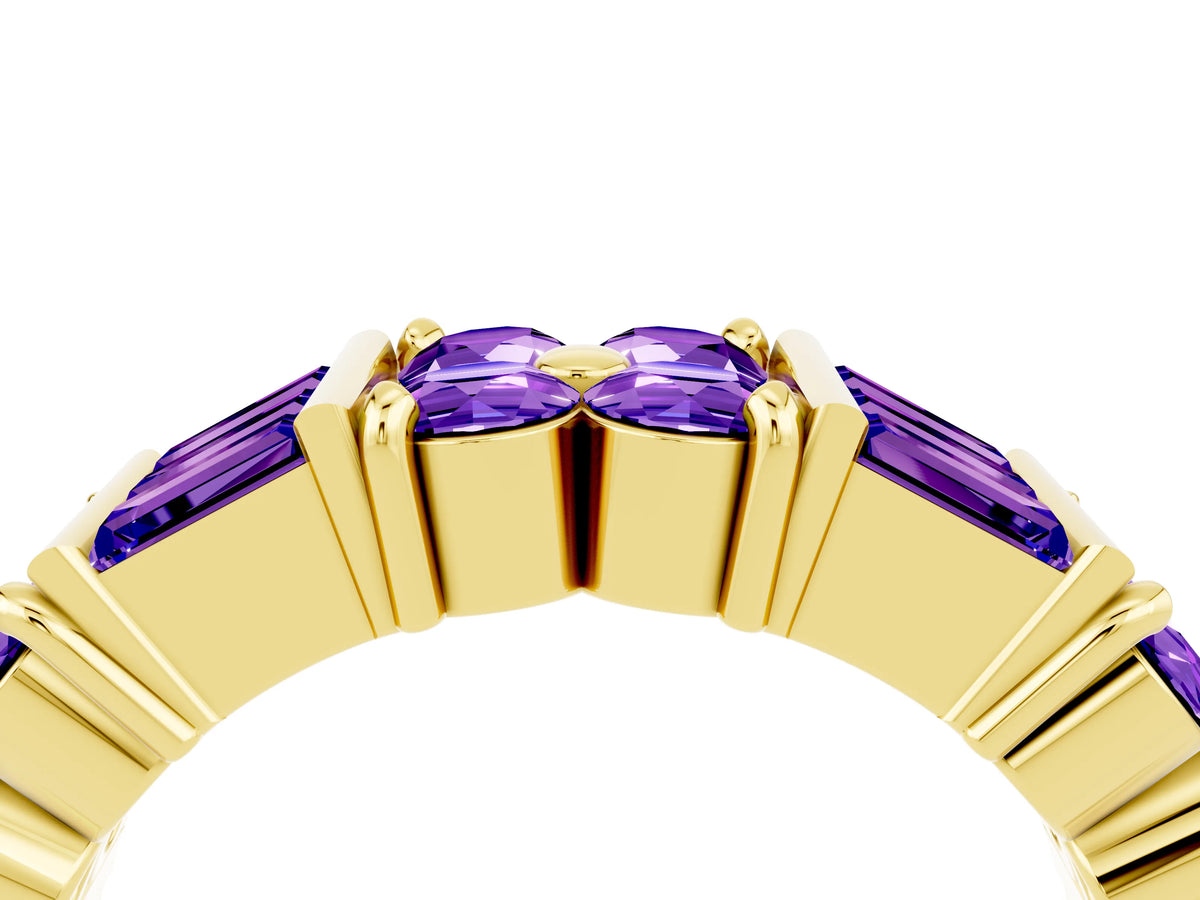 Round and Baguette Tanzanite Anniversary Band in Yellow gold with Channel and Prong Setting_4