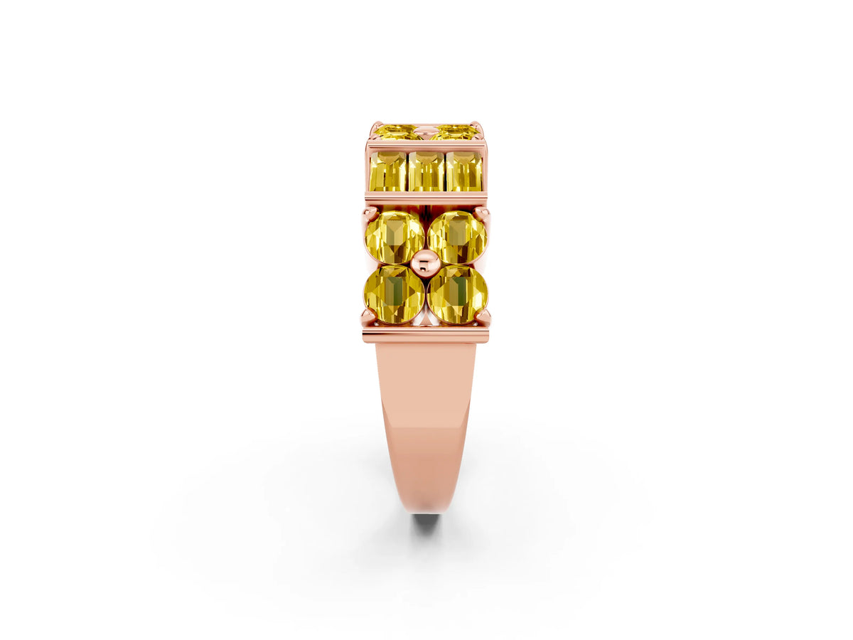 Round and Baguette Yellow Sapphire Anniversary Band in Rose gold with Channel and Prong Setting_2