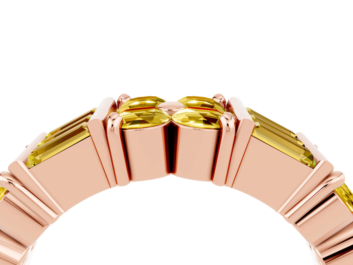 Round and Baguette Yellow Sapphire Anniversary Band in Rose gold with Channel and Prong Setting_4