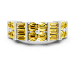 Round and Baguette Yellow Sapphire Anniversary Band in White gold with Channel and Prong Setting