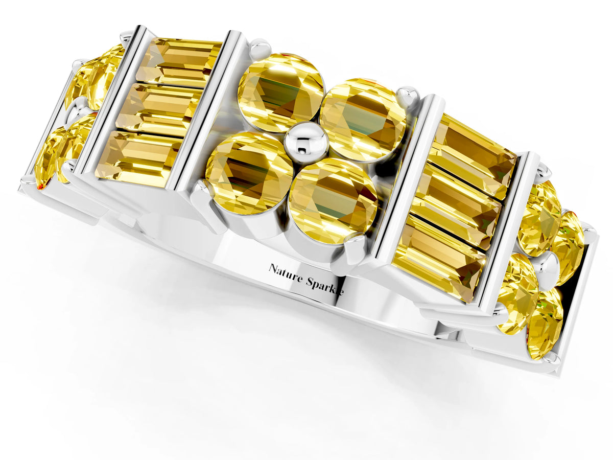 Round and Baguette Yellow Sapphire Anniversary Band in White gold with Channel and Prong Setting_1