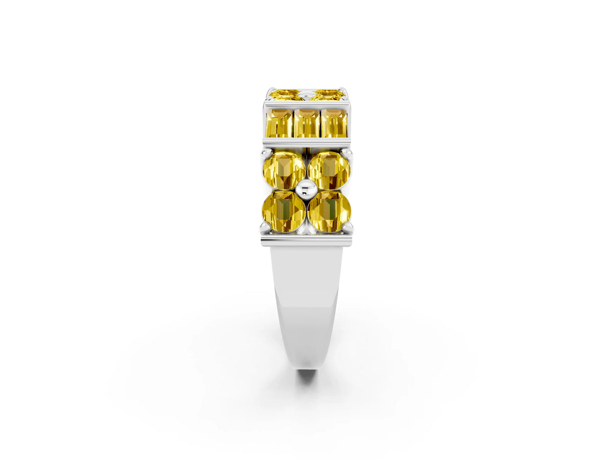 Round and Baguette Yellow Sapphire Anniversary Band in White gold with Channel and Prong Setting_2