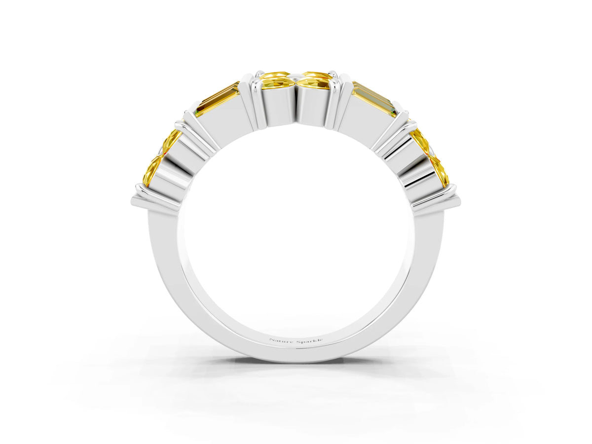 Round and Baguette Yellow Sapphire Anniversary Band in White gold with Channel and Prong Setting_3