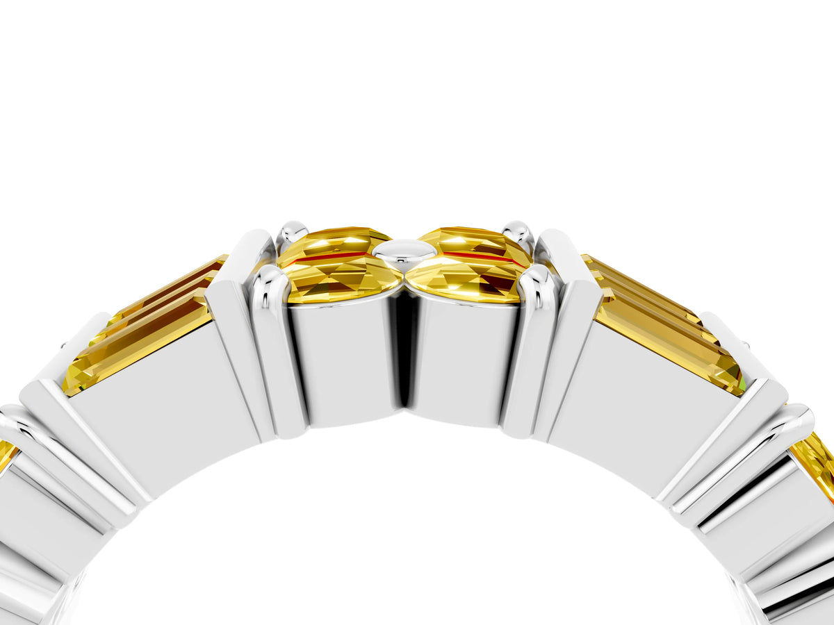 Round and Baguette Yellow Sapphire Anniversary Band in White gold with Channel and Prong Setting_4