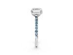 Silver Asscher Cut Diamond Solitaire Ring with Round Aquamarine Pavé Band and Prong Setting_14