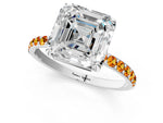 Silver Asscher Cut Diamond Solitaire Ring with Round Citrine Pavé Band and Prong Setting_13