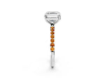 Silver Asscher Cut Diamond Solitaire Ring with Round Citrine Pavé Band and Prong Setting_14