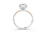 Silver Asscher Cut Diamond Solitaire Ring with Round Citrine Pavé Band and Prong Setting_15