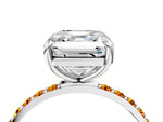 Silver Asscher Cut Diamond Solitaire Ring with Round Citrine Pavé Band and Prong Setting_16
