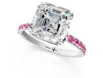 Silver Asscher Cut Diamond Solitaire Ring with Round Pink Sapphire Pavé Band and Prong Setting_13