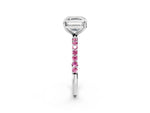 Silver Asscher Cut Diamond Solitaire Ring with Round Pink Sapphire Pavé Band and Prong Setting_14