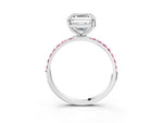 Silver Asscher Cut Diamond Solitaire Ring with Round Pink Sapphire Pavé Band and Prong Setting_15