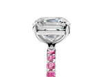 Silver Asscher Cut Diamond Solitaire Ring with Round Pink Sapphire Pavé Band and Prong Setting_17