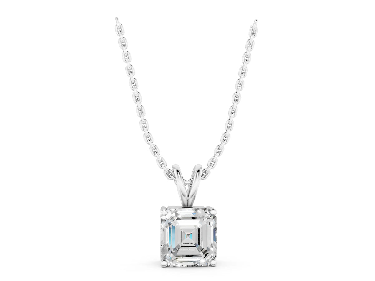 Silver Asscher Diamond Solitaire Pendant with Four Prong Setting_3